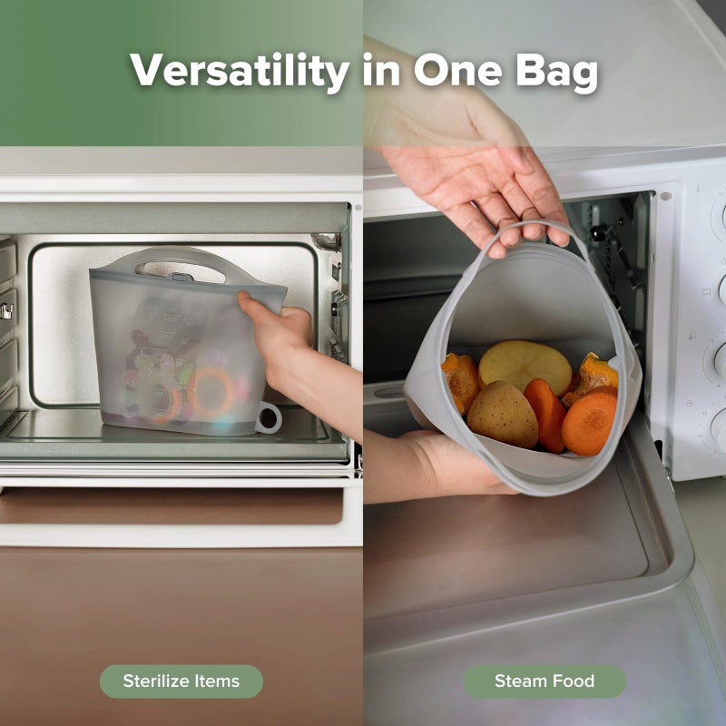 Haakaa On-The-Go Silicone Microwave Steam Sterilizer Bags for Travel, 50oz/1500mlReusable Silicone Steaming Bags for Baby Bottles, Breast Pump, Accessories, Pacifiers, Teethers,Grey/2PCS - Image 2