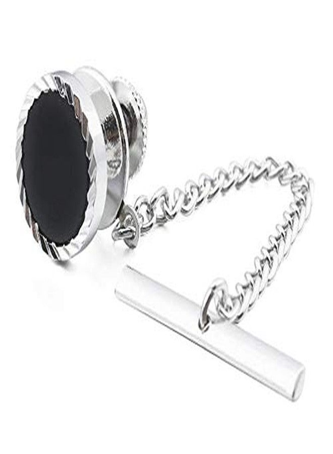 DeePerfetto Silver & Black Stone Setting Tie tack Tie pin Tie bar Lapel pin for Men - Image 1