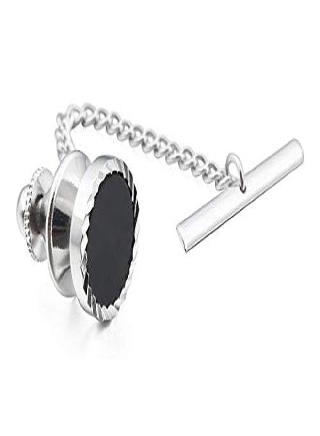 DeePerfetto Silver & Black Stone Setting Tie tack Tie pin Tie bar Lapel pin for Men - Image 2