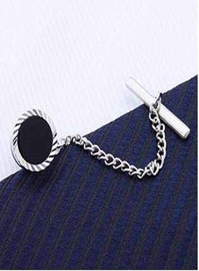 DeePerfetto Silver & Black Stone Setting Tie tack Tie pin Tie bar Lapel pin for Men - Image 3
