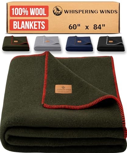 Whispering Winds 100% Wool Blanket - Premium Ultra-Soft, Thick, Warm, Large 60"x 84" Bed & Camping Blanket for Outdoor, Home, Indoor, Bushcraft & Survival - Image 1