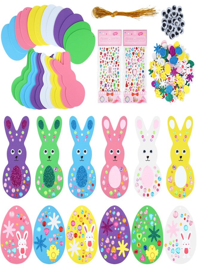 Fairooth 224 Pcs Easter Foam Stickers Set Egg Bunny DIY Craft Kits Foam Easter Ornaments 3D Egg Peeps Bunny Stickers Decorations for Home School Classroom Party Activities Kids DIY Crafts Supplies - Image 1
