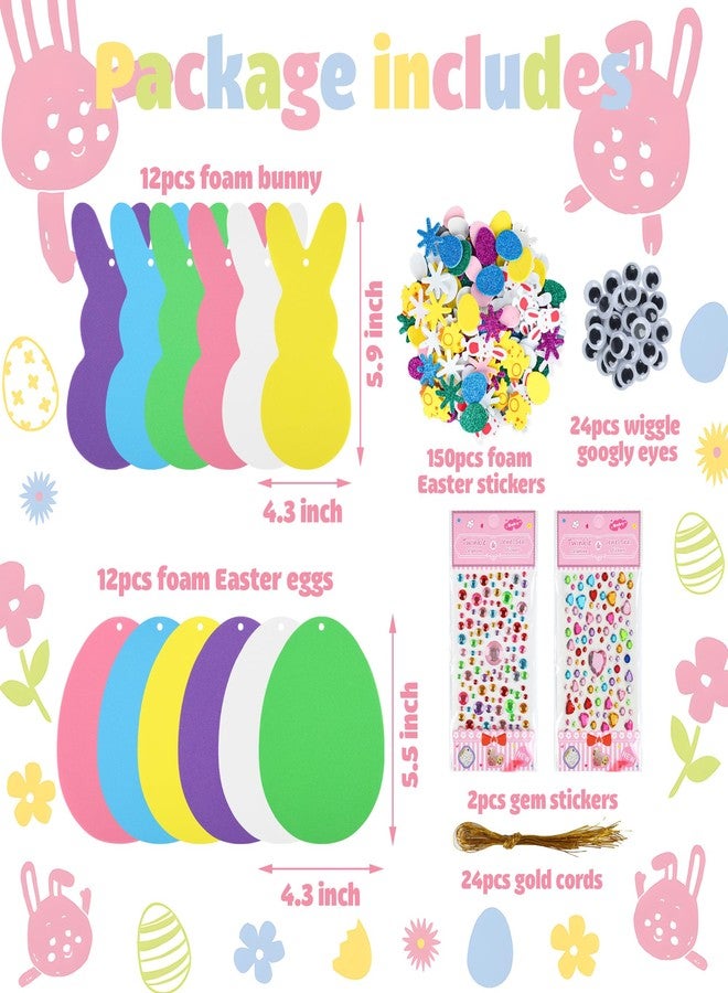 Fairooth 224 Pcs Easter Foam Stickers Set Egg Bunny DIY Craft Kits Foam Easter Ornaments 3D Egg Peeps Bunny Stickers Decorations for Home School Classroom Party Activities Kids DIY Crafts Supplies - Image 2