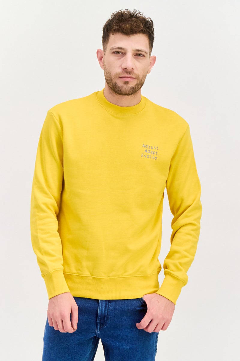 D RT Men Crew Neck Long Sleeves Graphic Sweatshirt, Yellow - Image 1