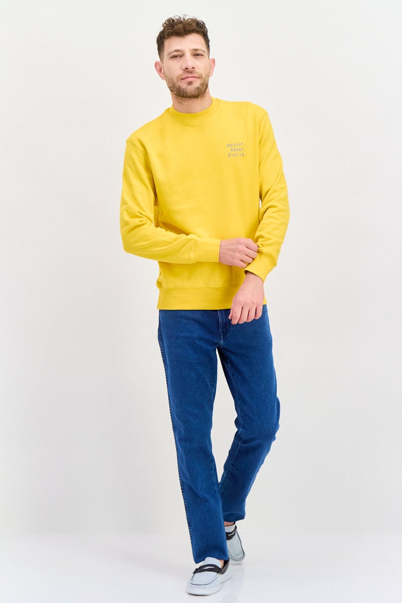 D RT Men Crew Neck Long Sleeves Graphic Sweatshirt, Yellow - Image 4