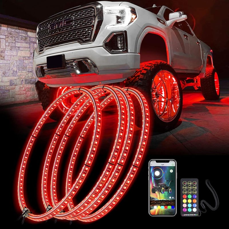 Beatto 17inch Double Row Wheel Ring Light Kit w/Turn Signal and Braking Functionand Can Controlled by Remote and app Simultaneously with Lock Function - Image 1