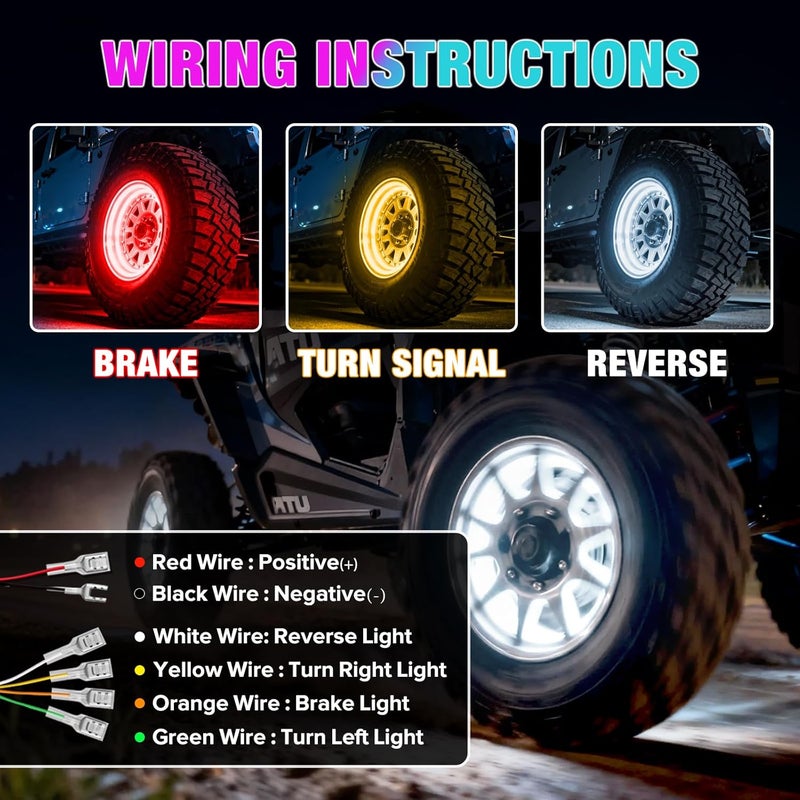 Beatto 17inch Double Row Wheel Ring Light Kit w/Turn Signal and Braking Functionand Can Controlled by Remote and app Simultaneously with Lock Function - Image 5