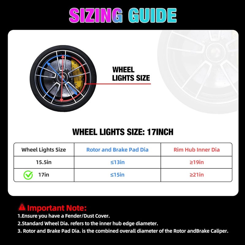 Beatto 17inch Double Row Wheel Ring Light Kit w/Turn Signal and Braking Functionand Can Controlled by Remote and app Simultaneously with Lock Function - Image 2
