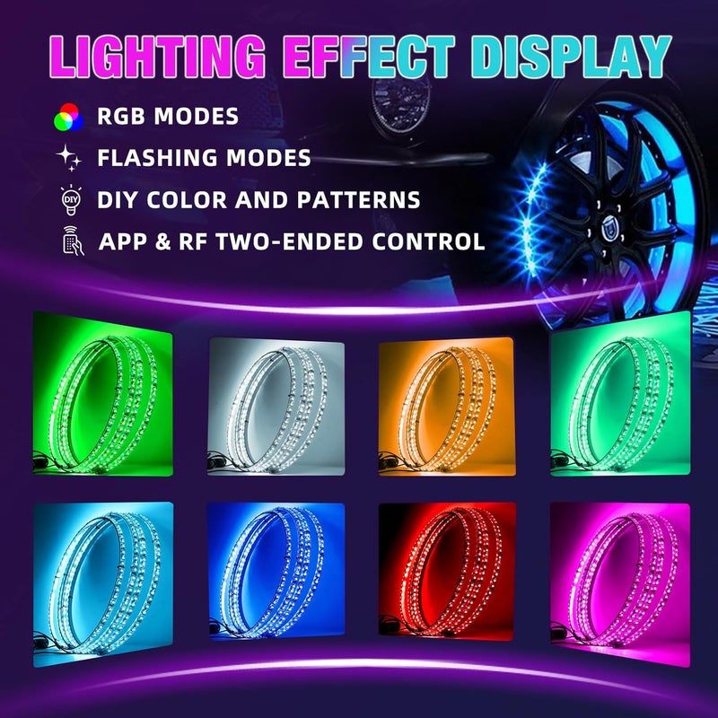 Beatto 17inch Double Row Wheel Ring Light Kit w/Turn Signal and Braking Functionand Can Controlled by Remote and app Simultaneously with Lock Function - Image 4