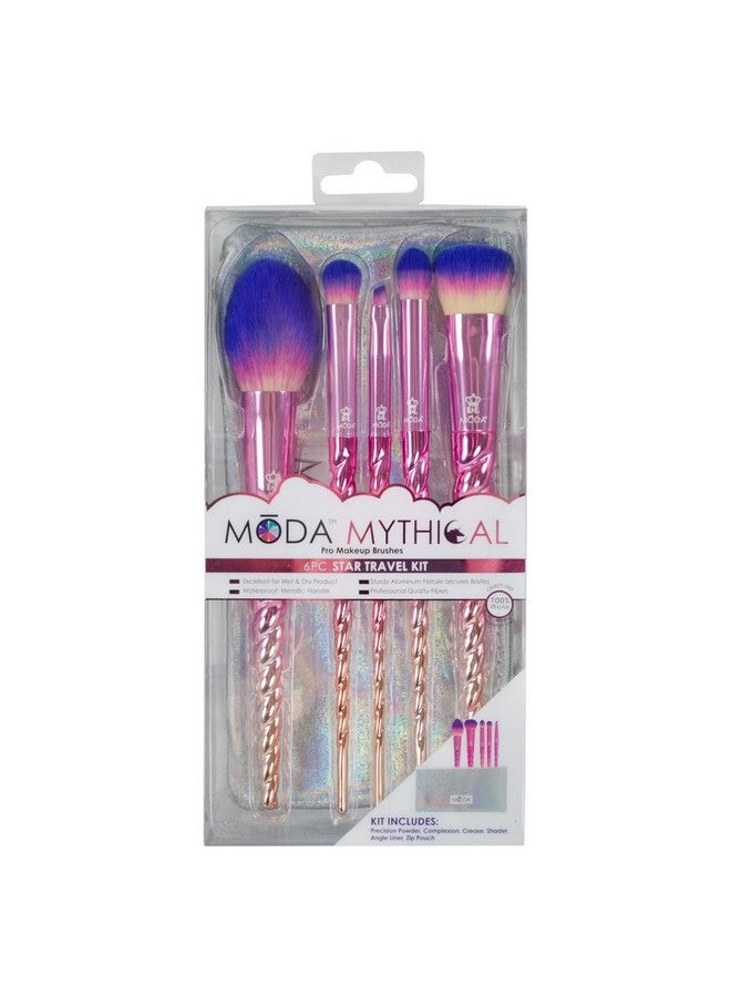 MODA Mythical Full Size Star Traveler 6Pc Unicorn Makeup Brush Set With Pouch Includes Blush Complexion Domed Shadow Crease And Angle Eyeliner Brushes - Image 2