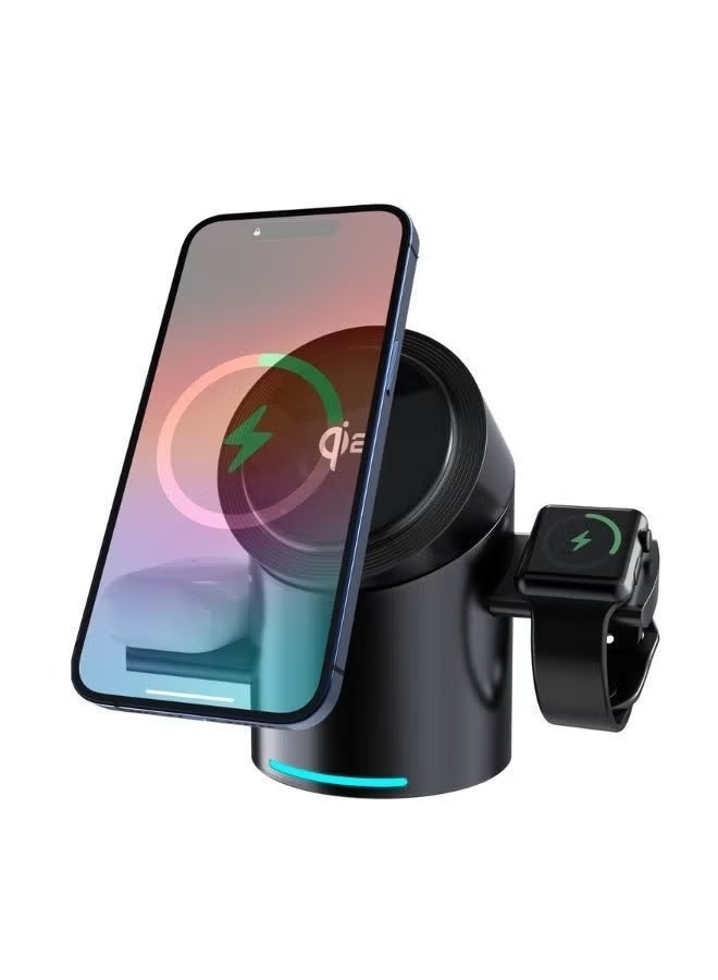 محطة شحن لاسلكية 3 في 1، شاحن سريع 15 وات - معتمد من Qi2، حامل متوافق مع Magsafe لأجهزة iPhone وiWatch وسماعات الأذن - Image 4