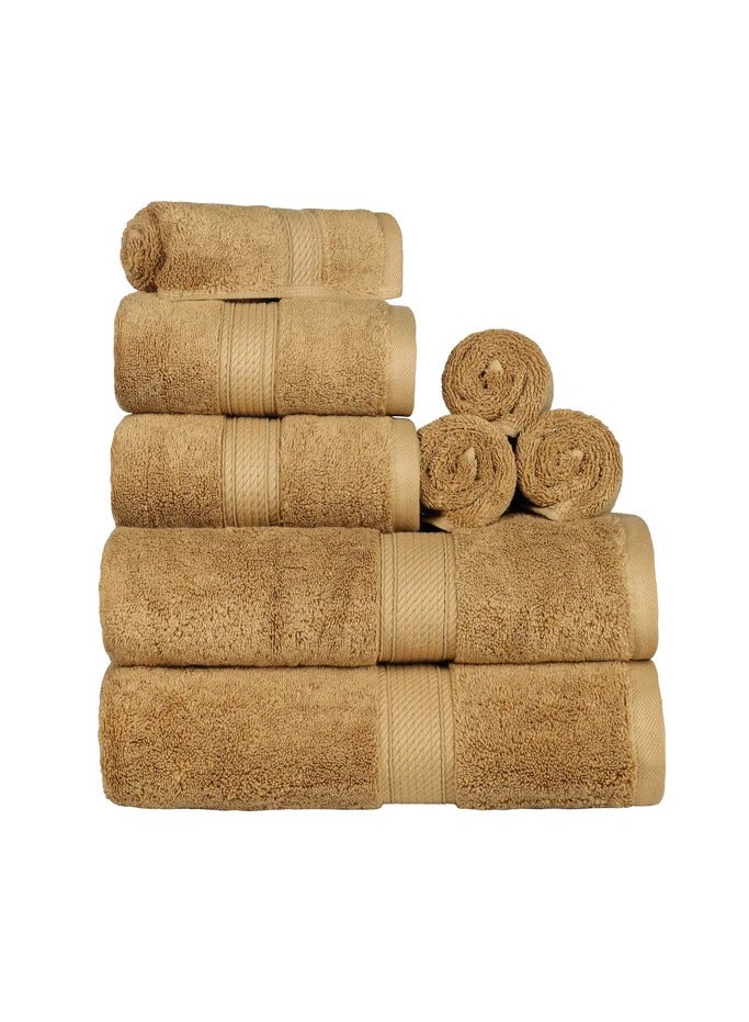 Comfy 8 Piece Highly Absorbent 600Gsm Hotel Quality Combed Cotton Towel Gift Pack Set Beige - Image 1