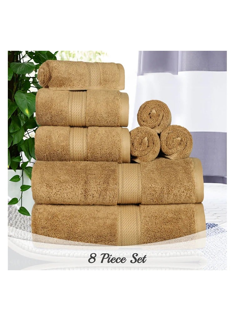 Comfy 8 Piece Highly Absorbent 600Gsm Hotel Quality Combed Cotton Towel Gift Pack Set Beige - Image 2