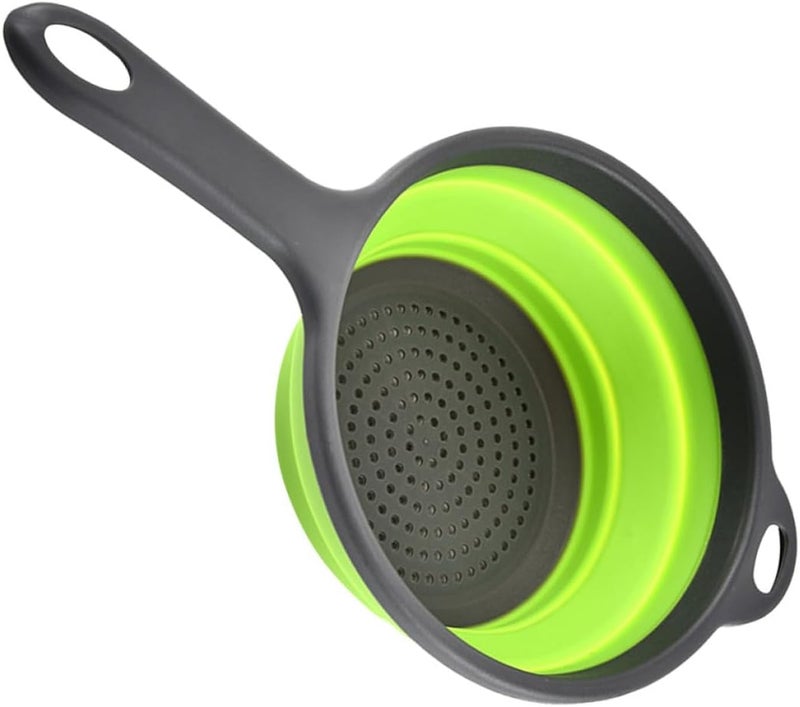 jojofuny Collapsible round Drain Basket with Handle, Green Food Storage and Fruit Washing Basket for Vegetable Rinsing and Draining - Image 1