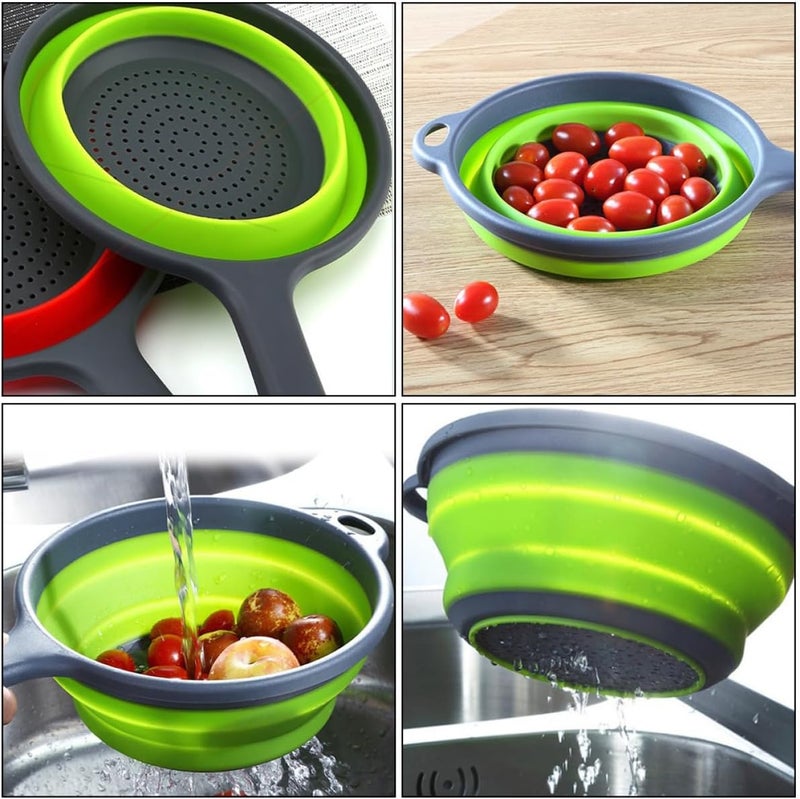 jojofuny Collapsible round Drain Basket with Handle, Green Food Storage and Fruit Washing Basket for Vegetable Rinsing and Draining - Image 3