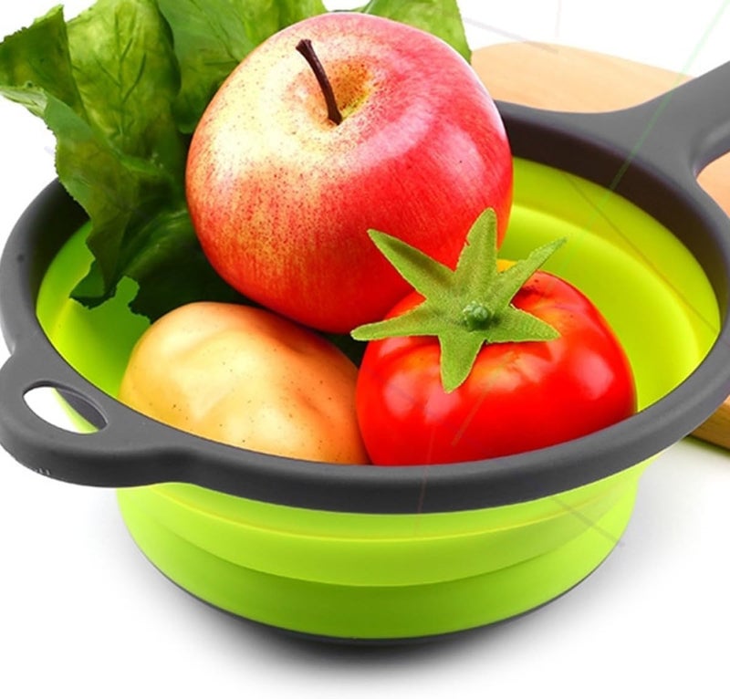 jojofuny Collapsible round Drain Basket with Handle, Green Food Storage and Fruit Washing Basket for Vegetable Rinsing and Draining - Image 4