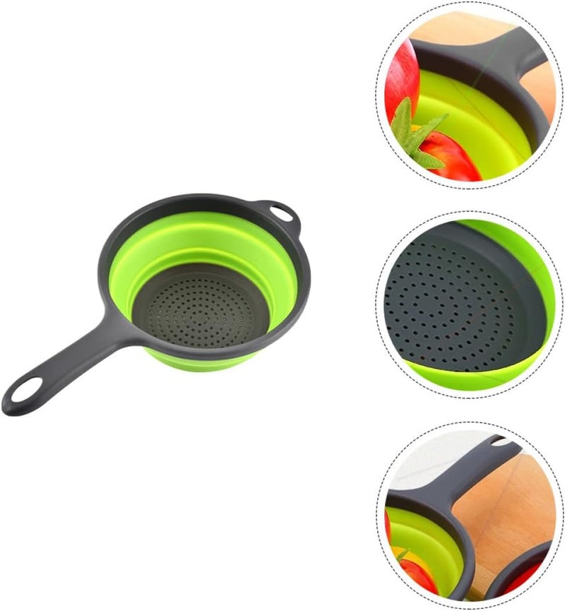 jojofuny Collapsible round Drain Basket with Handle, Green Food Storage and Fruit Washing Basket for Vegetable Rinsing and Draining - Image 5