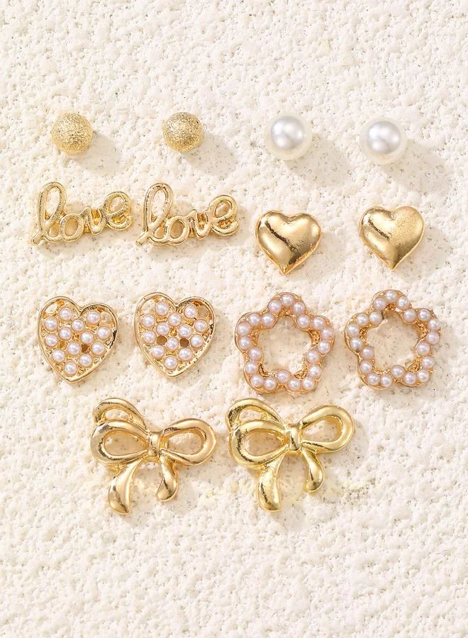 تايك تو Set of 7 - Heart and Bow Stud Earrings