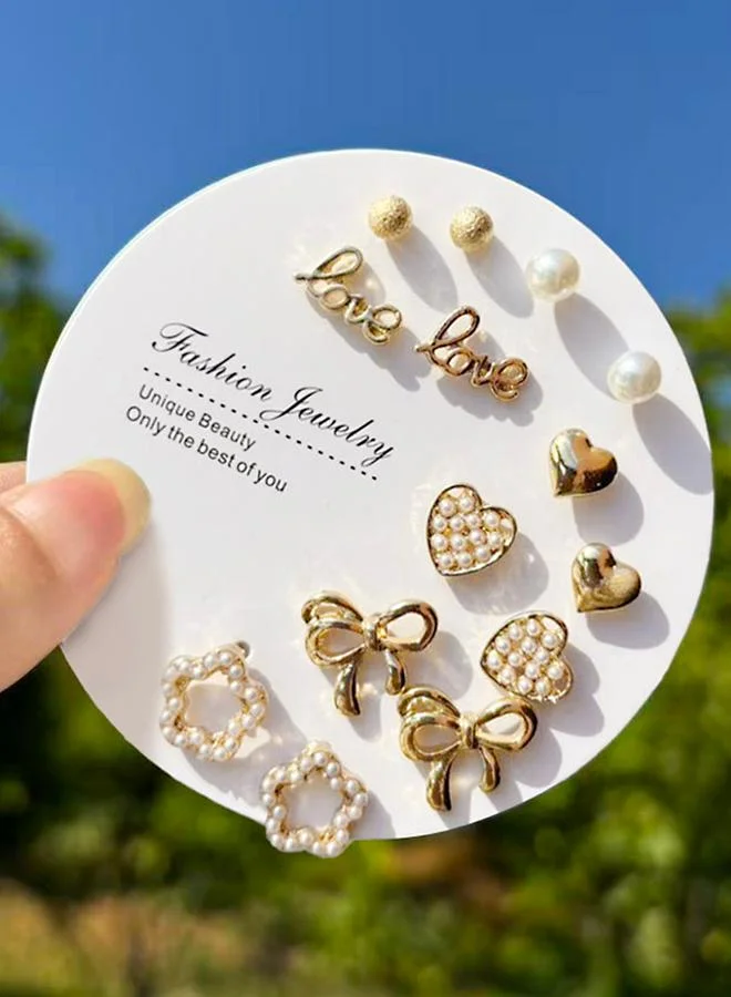 تايك تو Set of 7 - Heart and Bow Stud Earrings
