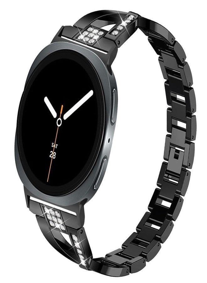 Sankel Compatible for Samsung Galaxy Watch 8 40mm 44mm/8 Classic 46mm Bands, Women Metal Replacement Bling Jewelry Bracelet Rhinestone Strap Wristband for Galaxy Watch 8/8 Classic (Black) - Image 1