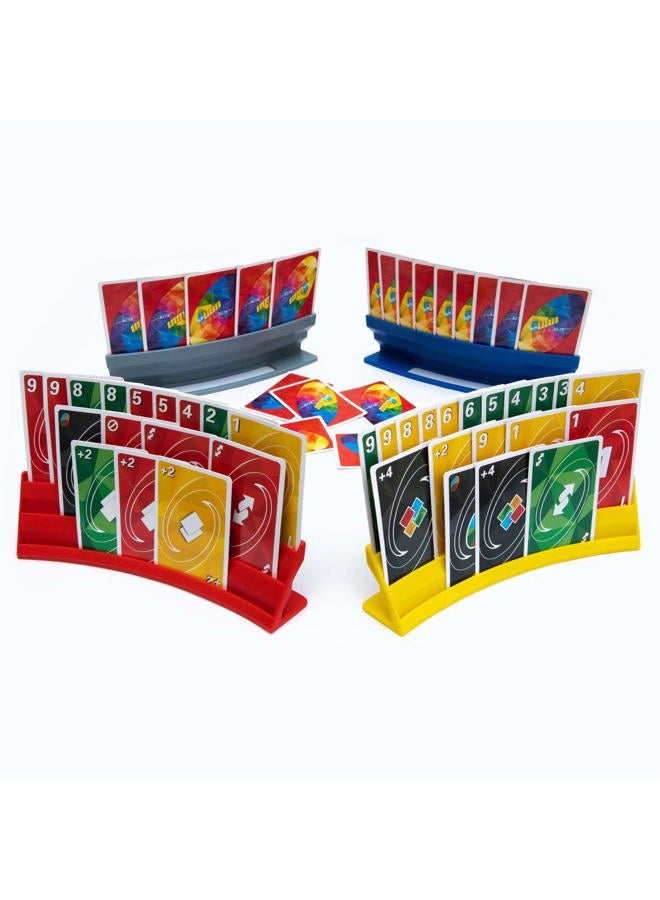 BORICO Card Holders for Playing Cards - 4 Pack Playing Card Holder for Kids and Adults,Stackable Storage Game Card Tray for Arthritis Patients with a Travel Pouch (4 Colors) - Image 1