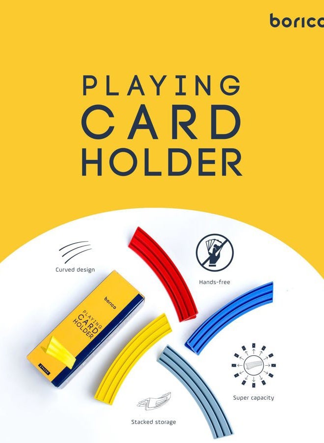 BORICO Card Holders for Playing Cards - 4 Pack Playing Card Holder for Kids and Adults,Stackable Storage Game Card Tray for Arthritis Patients with a Travel Pouch (4 Colors) - Image 5