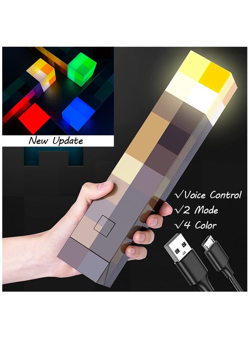 Furtey مصباح Minecraft Pixel Style القابل لإعادة الشحن 4 ألوان ووضعين للتحكم الصوتي هدية مثالية لمحبي ديكور المنزل والأطفال وطاولة الألعاب وغرفة النوم وغرفة اللعب  - Image 1