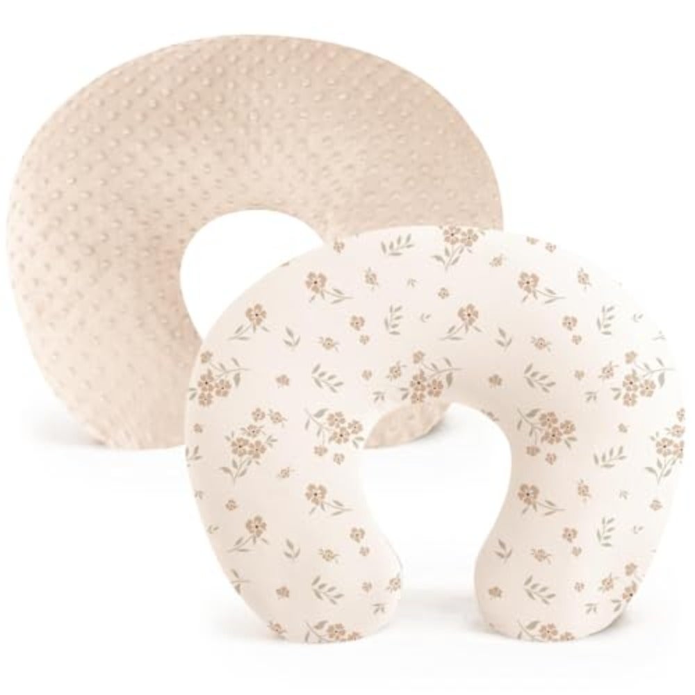 2-Pack Muslin Nursing Pillow Covers, Soft Adorable Nursing Covers for Breastfeeding Pillows, Slipcovers for Newborn Boys Girls, Washable Breathable Brown, Blossom
