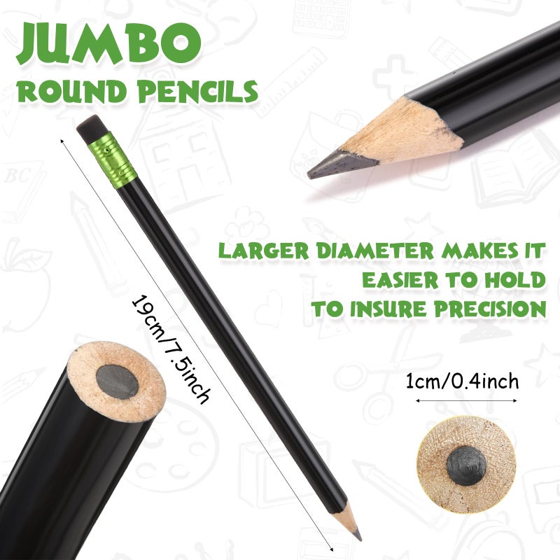 Fainne 48 Pcs Fat Pencils Jumbo Big Thick Large Pencils and 3 Pieces Sharpeners for Kids Beginners Preschoolers Kindergarten School Office Supplies(Black,Round) - Image 2