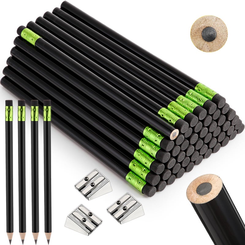 Fainne 48 Pcs Fat Pencils Jumbo Big Thick Large Pencils and 3 Pieces Sharpeners for Kids Beginners Preschoolers Kindergarten School Office Supplies(Black,Round) - Image 1