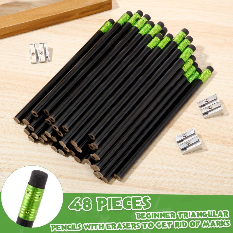 Fainne 48 Pcs Fat Pencils Jumbo Big Thick Large Pencils and 3 Pieces Sharpeners for Kids Beginners Preschoolers Kindergarten School Office Supplies(Black,Round) - Image 3