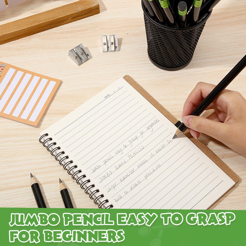 Fainne 48 Pcs Fat Pencils Jumbo Big Thick Large Pencils and 3 Pieces Sharpeners for Kids Beginners Preschoolers Kindergarten School Office Supplies(Black,Round) - Image 5