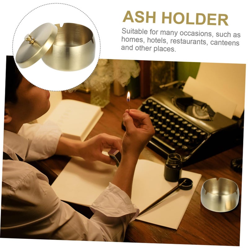 Stainless Steel Windproof Ashtray with Lid Vintage Design for Outdoor Indoor Use - Image 5