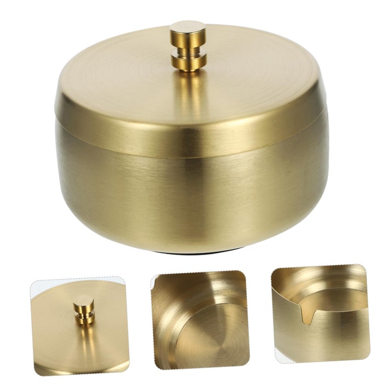 Stainless Steel Windproof Ashtray with Lid Vintage Design for Outdoor Indoor Use - Image 3