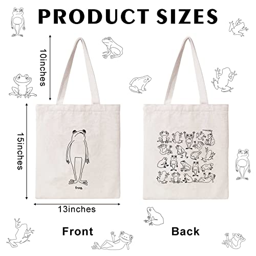 THEYGE Frog Tote Bag Cute Frogs Cotton Canvas Bag Aesthetic Funny Tote Bag for Women Gift Tote Handbag Grocery Bag Beach Shopping Shoulder Bag - Image 2