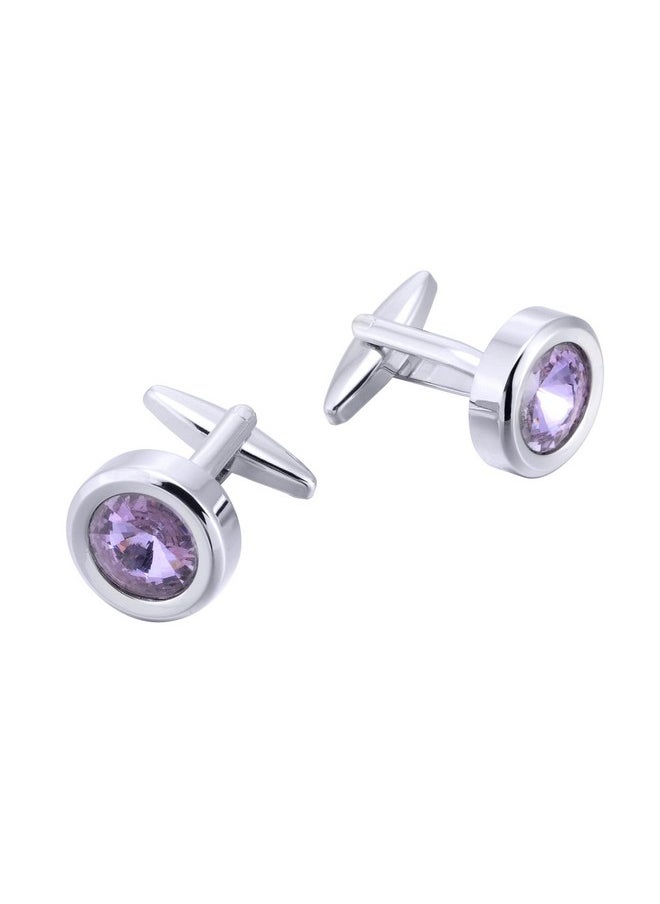 Jonwo Round Diamond Cutting Crystal Men Cufflinks With Gift Case French Cuff Shirt Unisex Cuff Link Buttons For Business Wedding Tuxedo (Purple)  - Image 4