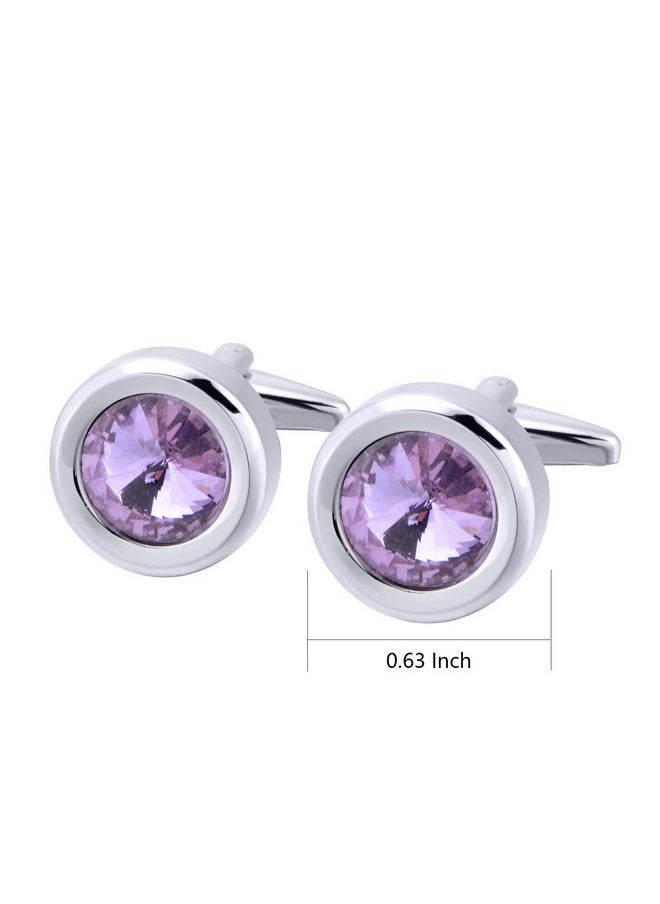 Jonwo Round Diamond Cutting Crystal Men Cufflinks With Gift Case French Cuff Shirt Unisex Cuff Link Buttons For Business Wedding Tuxedo (Purple)  - Image 5