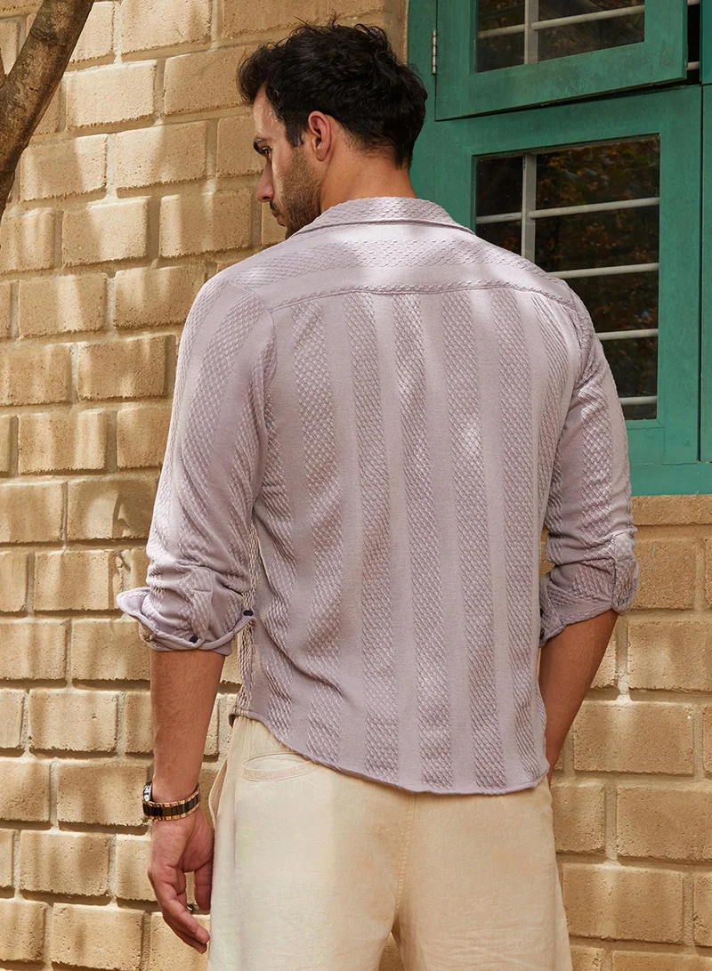 Campus Sutra Campus Sutra Men's Pastel Purple Weave-Panel Shirt For Casual Wear | Spread Collar | Long Cuffed Sleeves | Button Closure | Shirt Crafted With Comfort Fit For Everyday Wear