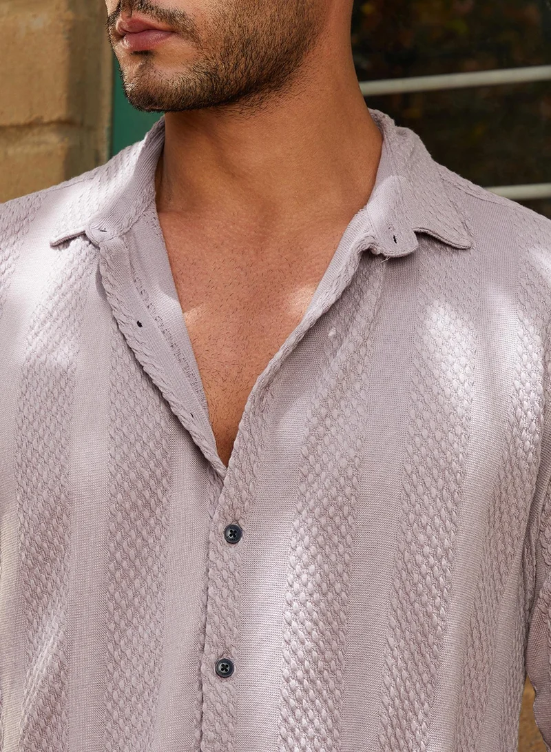 Campus Sutra Campus Sutra Men's Pastel Purple Weave-Panel Shirt For Casual Wear | Spread Collar | Long Cuffed Sleeves | Button Closure | Shirt Crafted With Comfort Fit For Everyday Wear