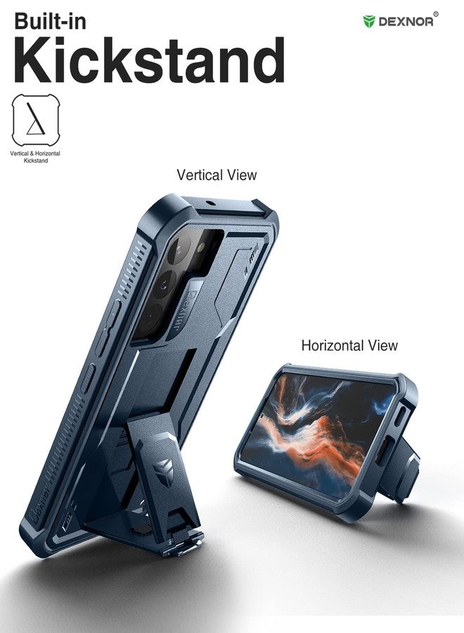 Dexnor Compatible with Samsung Galaxy S22 Plus 5G Case with Built-in Screen Protector Military-Grade 360 Full Body Shockproof Bumper Protection Cover with Stand - Navy Blue - Image 4