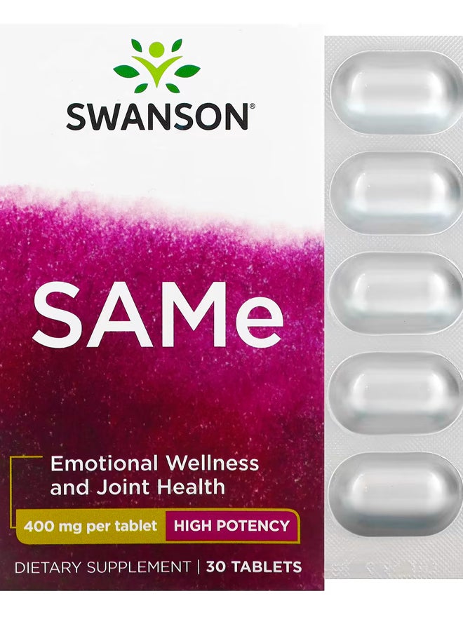 سوانسون س-أدينوسيل ميثيونين (SAMe) ، فعالية عالية ، 400 ملجم ، 30 قرصًا