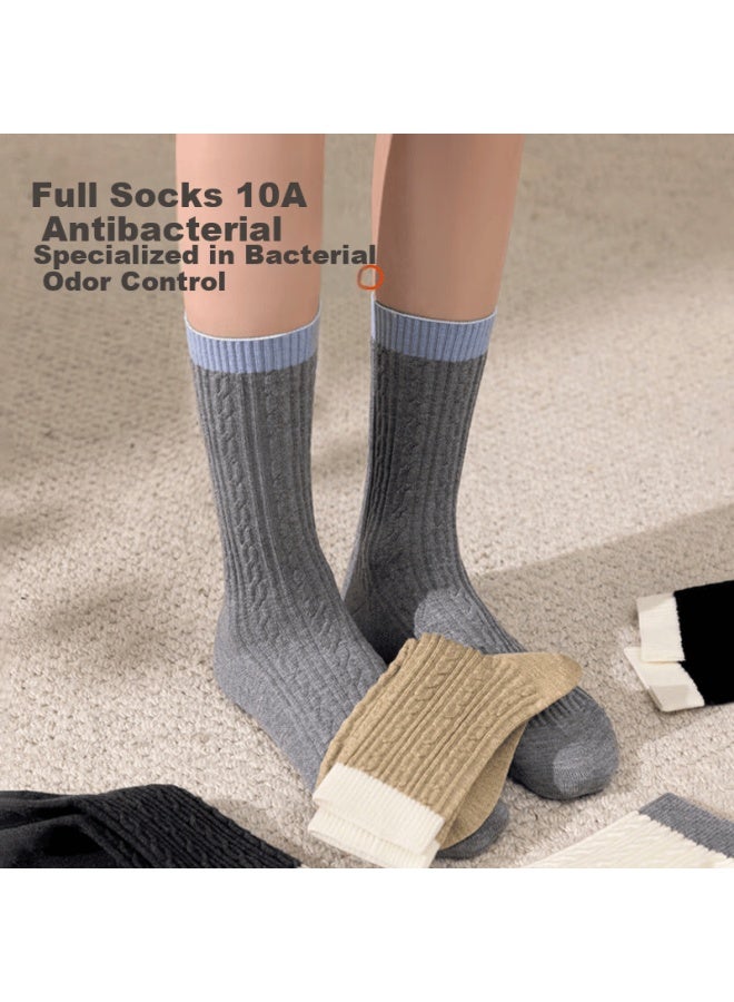 Picking up socks Wa Ji Merino Wool Mid-calf Socks For Women Autumn Winter [contrasting Color Cable Knit] Warm Seamless Comfortable Socks For Birkenstock Shoes - Image 2