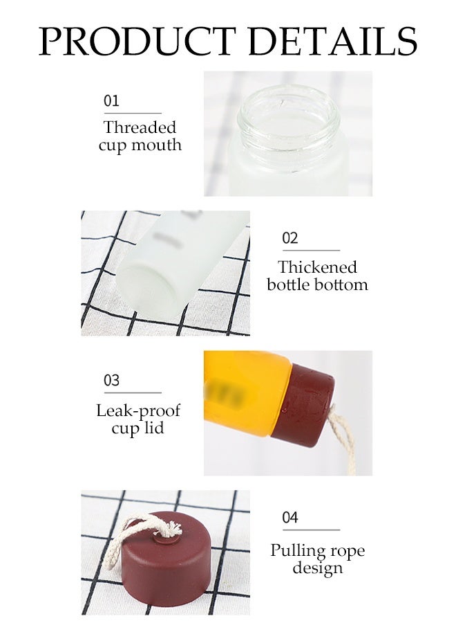 زجاجة ماء زجاجية، زجاجة ماء ملهمة، مضادة للتسرب وقابلة لإعادة الاستخدام مع غطاء يعمل ككوب، فم واسع، مضادة للتسرب مع مقبض حمل منسوج (350 مل) - Image 5