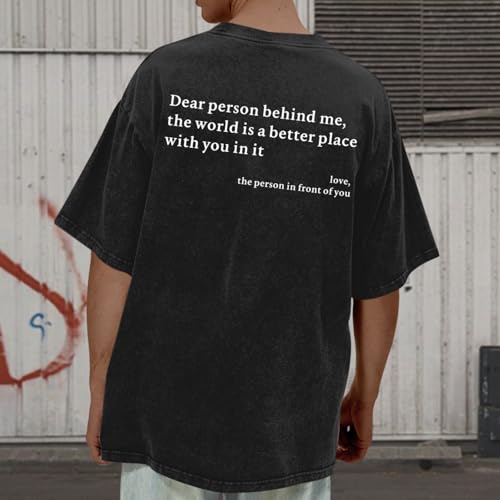 Lubpow Dear Person Behind Me Shirt You are Enough Tshirts for Men Oversized Inspirational Positive Tees Vintage Graphic Tops(Black,2XL) - Image 3