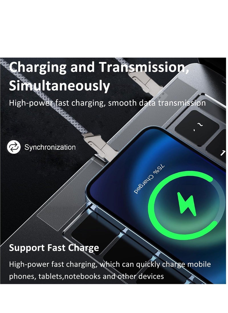 Multi Charging Cable, 4 in 1 Nylon Braided 3FT/1M Multiple USB Charging Cord Adapter, Lightning/Type C/USB A Port Connectors Compatible with iphone Cell Phones Tablets and More