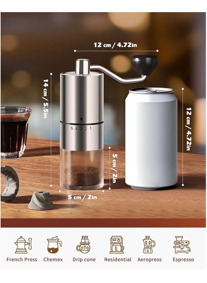 Manual Coffee Grinder Hand Crank - Adjustable Ceramic Burr for Espresso, French Press, Pour Over, Cold Brew - 5 Grind Settings, Portable for Travel & Camping, Compact for Home Use - Coffee Bean Grinder with Non-Slip Base  - Image 2