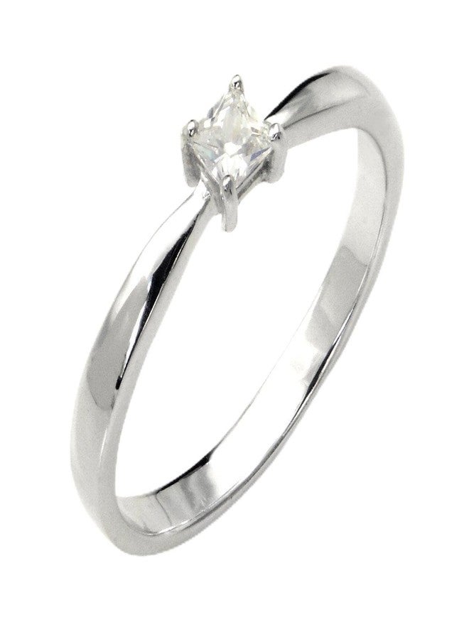 Metal Factory Sz 9 Sterling Silver Cubic Zirconia Solitaire 0.1 Carat tw Princess Cut CZ Engagement Ring