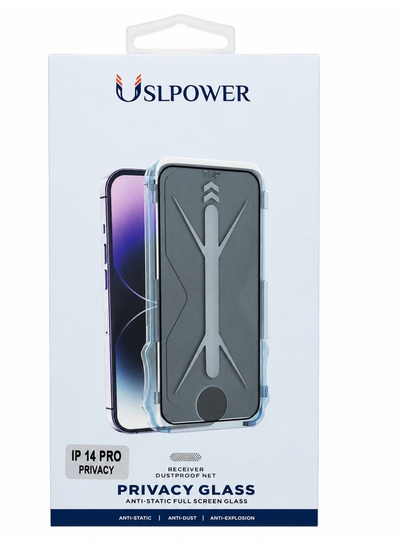 USLPOWER Privacy Glass for iPhone 14 Pro Anti Spy Tempered Glass Screen Protector Full Coverage Dust Proof Easy Install Kit Anti Static Bubble Free Protection - Image 3