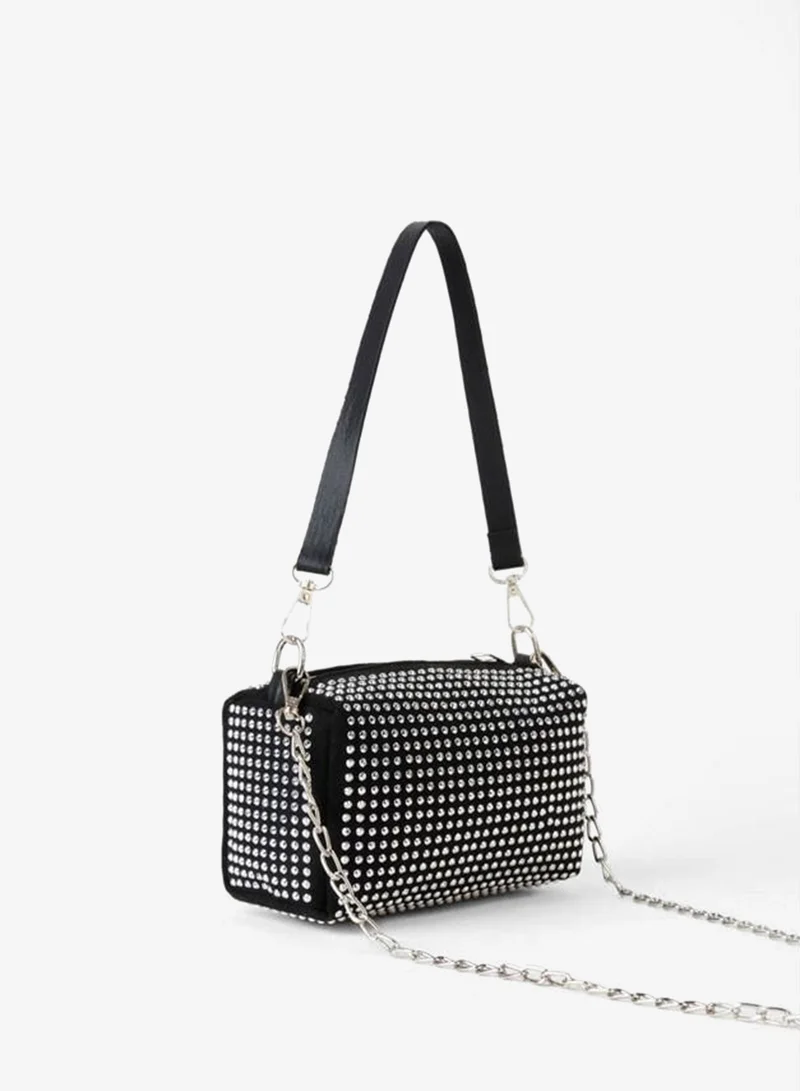 Women's Zerrin White Stone Suede Rectangular Zipper Closure Mini Hand, Arm, and Shoulder Bag.