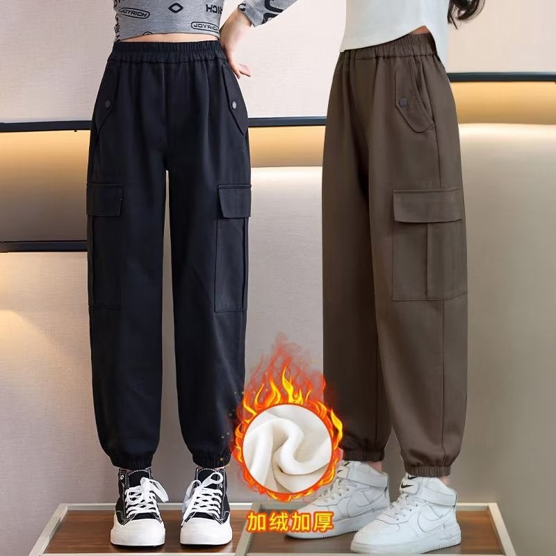 Girls' Fleece-Lined Crane Pants All-Match Children'S Loose Casual Pants Large Children Fleece-Lined Pants - Image 2